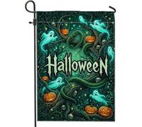 Bandiera da giardino spettrale con serpente e fantasma, citazione di | Lanterne Jack-o'-lanterns, Bandiera del cortile, Fantasmi spettrali, Albero della foresta, Atmosfera spettrale