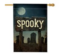 Bandiera da giardino spettrale di Halloween, decorazione per cimitero al chiaro di luna blu scuro, banner per esterni in iuta su entrambi i lati, per decorazione autunnale del prato, 71 x 101 cm