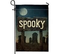 Bandiera da giardino spettrale di Halloween, decorazione per cimitero al chiaro di luna blu scuro, striscione da esterno in iuta su entrambi i lati per decorazione autunnale del prato 30,5 x 45,7 cm