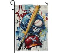 Bandiera da giardino sportiva da baseball, caschi e pipistrelli, decorazione per la casa e per esterni, bandiera da cortile in iuta su entrambi i lati, decorazione per il prato, 30,5 x 45,7 cm