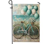 Bandiera Da Giardino Spring Natural Flower Bike Cloud Cottage Core Blue Bandiere Decorative Verticale Bandiera Da Cortile Durevole Garden Flag Per Feste Esterno Festival 30X45CM