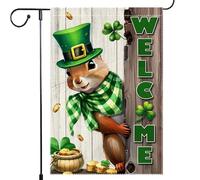 Bandiera Da Giardino Spring St Patricks Day The Squirrel Lucky Shamrock Happy St. Patrick'S Day Garden Flag Verticale Bandiere Decorative Resistente Al Sole Bandiera Da Cortile Per Feste 30X45CM