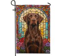 Bandiera Da Giardino Spring Summer Brown Lab Stained Glass Dog Flower Animal Lover Bandiere Decorative Impermeabile Bandiera Verticale Lavabile Garden Flag Per Feste Festival Esterno 30X45CM