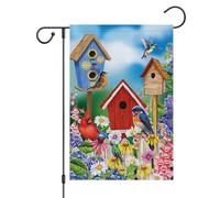 Bandiera Da Giardino Spring Summer Cardinal Birdhouse Bird Flower Garden Flag Verticale Bandiere Decorative Durevole Bandiera Da Cortile Per Feste Esterno Festival 30X45CM