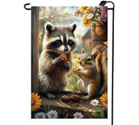 Bandiera da Giardino Spring Summer Flower Squirrel Raccoon Bandiera
