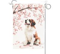 Bandiera Da Giardino Spring Summer,Saint Bernard Cherry Blossom Bandiera Da Cortile Durevole Bandiere Decorative Premium Bandiera Verticale Per Esterno Festival Celebrazioni 30X45CM