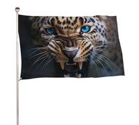 Bandiera da giardino stagionale con leopardi dagli occhi azzurri, 90 x 150 cm, con occhielli, ideale per feste all'aperto.