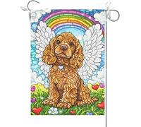 Bandiera Da Giardino Stained Glass Cocker Spaniel Rainbow Bridge Dog Memorial Bandiere Decorative Durevole Bandiera Da Cortile Colore Vivido Garden Flag Per Celebrazioni Festival Feste 30X45CM