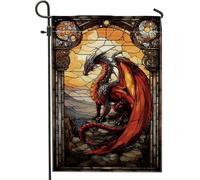 Bandiera Da Giardino Stained Glass Dragon Red Creature Bandiera Verticale Colori Vivaci Garden Flag Lavabile Bandiere Decorative Per Feste Festival Celebrazioni 30X45CM