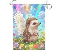 Bandiera Da Giardino Stained Glass Hedgehog Rainbow Bridge Animal Memorial Bandiere Decorative Durevole Bandiera Da Cortile Premium Bandiera Verticale Per Esterno Feste Festival 30X45CM