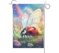 Bandiera Da Giardino Stained Glass Ladybug Rainbow Bridge Animal Memorial Bandiera Da Cortile Antivento Bandiera Verticale Durevole Garden Flag Per Esterno Festival Celebrazioni 30X45CM