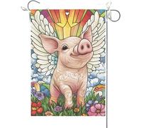 Bandiera Da Giardino Stained Glass Pigs Rainbow Bridge Animal Memorial Bandiere Decorative Antivento Bandiera Verticale Colore Vivido Garden Flag Per Esterno Festival Celebrazioni 30X45CM