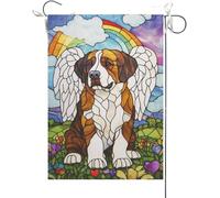 Bandiera Da Giardino Stained Glass Saint Bernard Rainbow Bridge Dog Memorial Bandiere Decorative Premium Bandiera Da Cortile Antivento Bandiera Verticale Per Festival Feste Celebrazioni 30X45CM