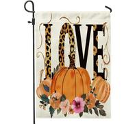 Bandiera da giardino stampa zucca leopardo, pannello d'amore floreale arancio raccolto, bandiera autunnale double face in iuta, decorazione stagionale per la casa, all'aperto, prato