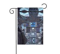 Bandiera da giardino stampata "Cabina del Futuro", 12x18 pollici, elegante bandiera da giardino verticale bifacciale, decorazione per tutte le stagioni