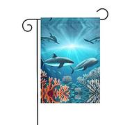 Bandiera da giardino stampata con balene sotto il mare, 12x18 pollici, elegante bandiera da giardino verticale bifacciale, decorazione per tutte le stagioni