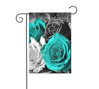 Bandiera da giardino stampata con fiori di rosa nera, bianca, verde acqua, grigia, 12x18 pollici, bandiera decorativa verticale per patio su entrambi i lati