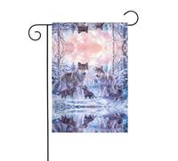 Bandiera da giardino stampata con la famiglia dei lupi, 12x18 pollici, elegante bandiera da giardino verticale bifacciale, decorazione per tutte le stagioni