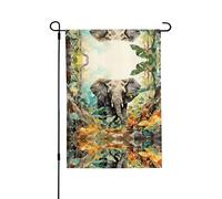 Bandiera da giardino stampata su entrambi i lati con elefanti geometrici (71 x 101 cm), bandiera di benvenuto per cortile, decorazione stagionale per esterni