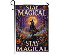 Bandiera da giardino strega, spettrale fantasiosa zucche luna, Halloween, viola, double face, decorativa, per esterni, patio, prato, portico, ingresso, campeggio, 30,5 x 45,7 cm