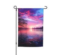 Bandiera da giardino su entrambi i lati, 30,5 x 45,7 cm, bandiera per esterni, piccola bandiera da cortile, viola, tramonto sull'acqua, bandiere da giardino, striscione per vacanze, bandiera di