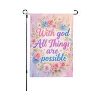 Bandiera da giardino su entrambi i lati, 30,5 x 45,7 cm, bandiere di benvenuto per esterni, bandiere estive pasquali per esterni, decorazioni da giardino per tutte le stagioni (Dio tutte le cose sono