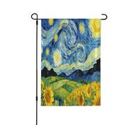 Bandiera da giardino su entrambi i lati, 71 x 101 cm, bandiere di benvenuto per esterni, bandiere pasquali estive per esterni, decorazioni da giardino per tutte le stagioni (girasole notte stellata)