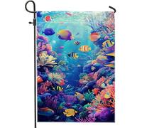 Bandiera da giardino subacquea della barriera corallina, bandiera decorativa per la casa con pesci colorati oceanici, decorazione per cortile su entrambi i lati, per prato estivo all'aperto, 30,5 x