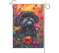 Bandiera Da Giardino Summer Black Shih Tzu,Funny Puppy Bandiera Verticale Durevole Bandiere Decorative Colore Vivido Garden Flag Per Esterno Festival Feste 30X45CM