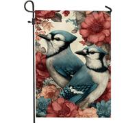 Bandiera Da Giardino Summer Flower Blue Jay Birds With Roses 30X45Cm Bandiera Personalizzata Non Sbiadisce Facilmente Bandiere Da Cortile Per Esterni Festival Il Portico