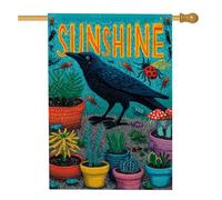 Bandiera da giardino Sunshine, decorazione per esterni con uccello blu vivace e coccinella, in iuta su entrambi i lati, per primavera ed estate, decorazione per la casa, 71 x 101 cm