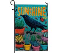 Bandiera da giardino Sunshine vibrante uccello blu coccinella decorazione esterna banner floreale in tela da imballaggio doppio lato per la decorazione della casa primaverile ed estate 12 x 18 pollici