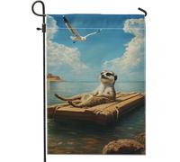 Bandiera da giardino suricata rilassante su una zattera, decorazione colorata a tema spiaggia, banner bifacciale per esterni, decorazione per prato estivo, dettagli divertenti per la casa e