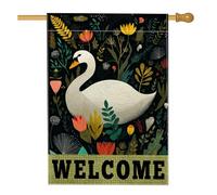 Bandiera da giardino Swan, elegante striscione decorativo bianco per primavera estate, decorazione floreale su entrambi i lati, bandiera da giardino di benvenuto 71 x 101 cm