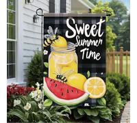Bandiera Da Giardino Sweet Summer Time Bee Lemon Watermelon Bandiera Divertenti Decorative 30X45Cm Striscione Per Soggiorno Decorazione