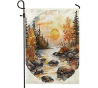 Bandiera da giardino tramonto autunnale sul lago, acquerello arte paesaggio decorazione per la casa, bandiera da cortile double face in tela di iuta, decorazione per prato esterno, 30,5 x 45,7 cm