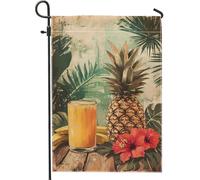 Bandiera da giardino tropicale con ananas e ibisco, decorazione estiva colorata per patio, striscione in iuta su entrambi i lati, per decorazione di prato all'aperto, 30,5 x 45,7 cm