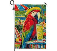 Bandiera da giardino tropicale con pappagallo, decorazione estiva colorata, striscione in iuta su entrambi i lati, decorazione per prato all'aperto per feste e vacanze, 30,5 x 45,7 cm