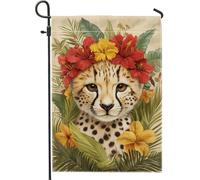 Bandiera da giardino tropicale, fiori di ibisco rosso vivo e foglie verdi, decorazione per esterni double face in iuta per feste estive e decorazioni per la casa, 30,5 x 45,7 cm
