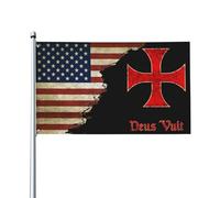 Bandiera Da Giardino Us Deus Vult Crusader Knight Templar Bandiere Decorative Impermeabile Bandiera Da Cortile Colore Vivido Garden Flag Per Esterno Festival Celebrazioni 90X150Cm