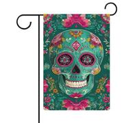 Bandiera da giardino verde con teschio del giorno dei morti, in iuta su entrambi i lati, 30,5 x 45,7 cm