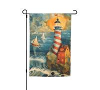 Bandiera da giardino versatile ed elegante con stampa del faro sul mare, per tutte le stagioni, decorazione per esterni, verande, giardini