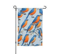 Bandiera da giardino versatile ed elegante con stampa di uccelli blu e arancione, per tutte le stagioni, decorazione da cortile per esterni, portici, giardini