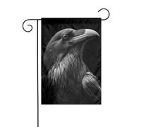 Bandiera da giardino verticale con corvo bianco e nero, 30 x 45 cm, doppia faccia, decorazione per esterni