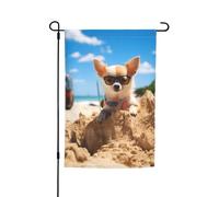Bandiera da giardino vibrante "Chihuahua estivo, il mio cane d'amore sulla spiaggia", bifacciale, 12 x 18 pollici, decorazione per casa, cortile, bianco