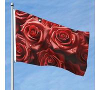 Bandiera da giardino vibrante su entrambi i lati, 1,5 x 2,3 m, bandiere con rose rosse, benvenuto, stagionale, con occhielli in ottone, decorazione, sfondo fotografico per cortile, portico, prato