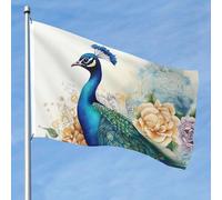 Bandiera da giardino vibrante su entrambi i lati, 1,5 x 2,3 m, striscioni con pavone e fiori, benvenuto stagionale, con occhielli in ottone, decorazione sfondo fotografico per cortile, portico, prato