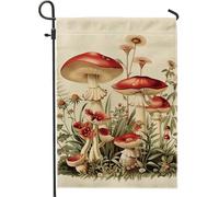 Bandiera da giardino vintage a forma di fungo rosso, decorazione ispirata alla natura, decorazione ispirata alla natura, bandiera su entrambi i lati in iuta per feste, decorazione per prato all'aperto