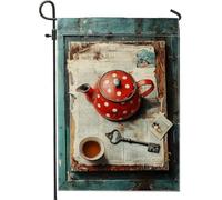 Bandiera da giardino vintage a pois rossi, bandiera rustica per la decorazione della casa per tutte le stagioni, bandiera in iuta a doppia faccia per la decorazione del prato all'aperto 12 x 18