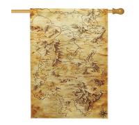 Bandiera da giardino vintage antica con mappa del mondo, striscione rustico marrone esplorazione per la decorazione domestica, bandiera esterna in nylon su entrambi i lati, perfetta per la decorazione